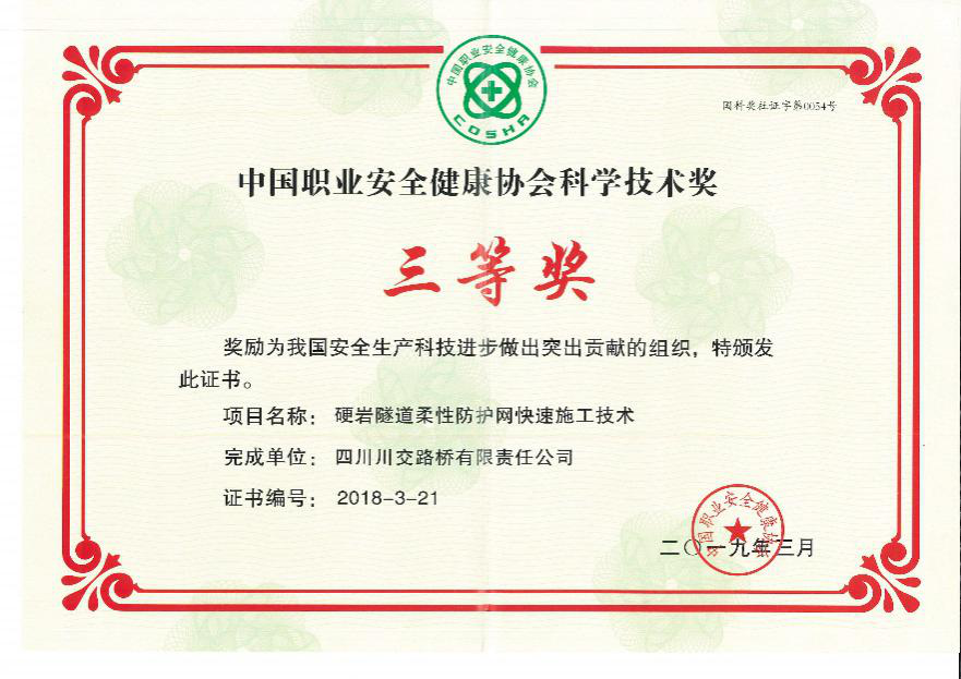 川交路橋喜獲中國職業(yè)安全健康協(xié)會科學技術(shù)獎項